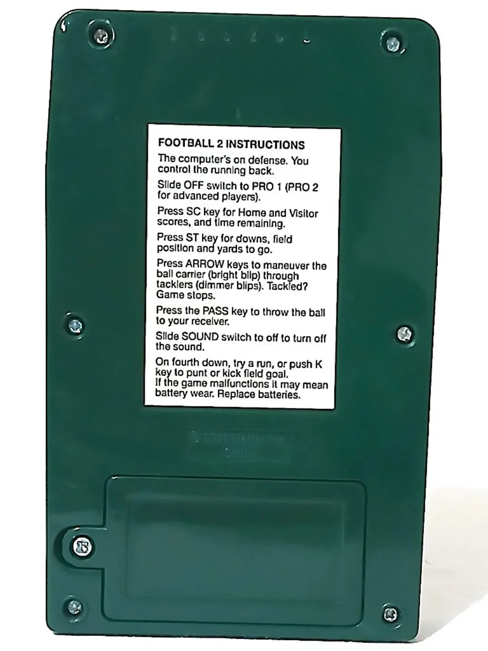 Mattel Classic Football 2 Electronic Handheld Game Working Tested Green LCD LED